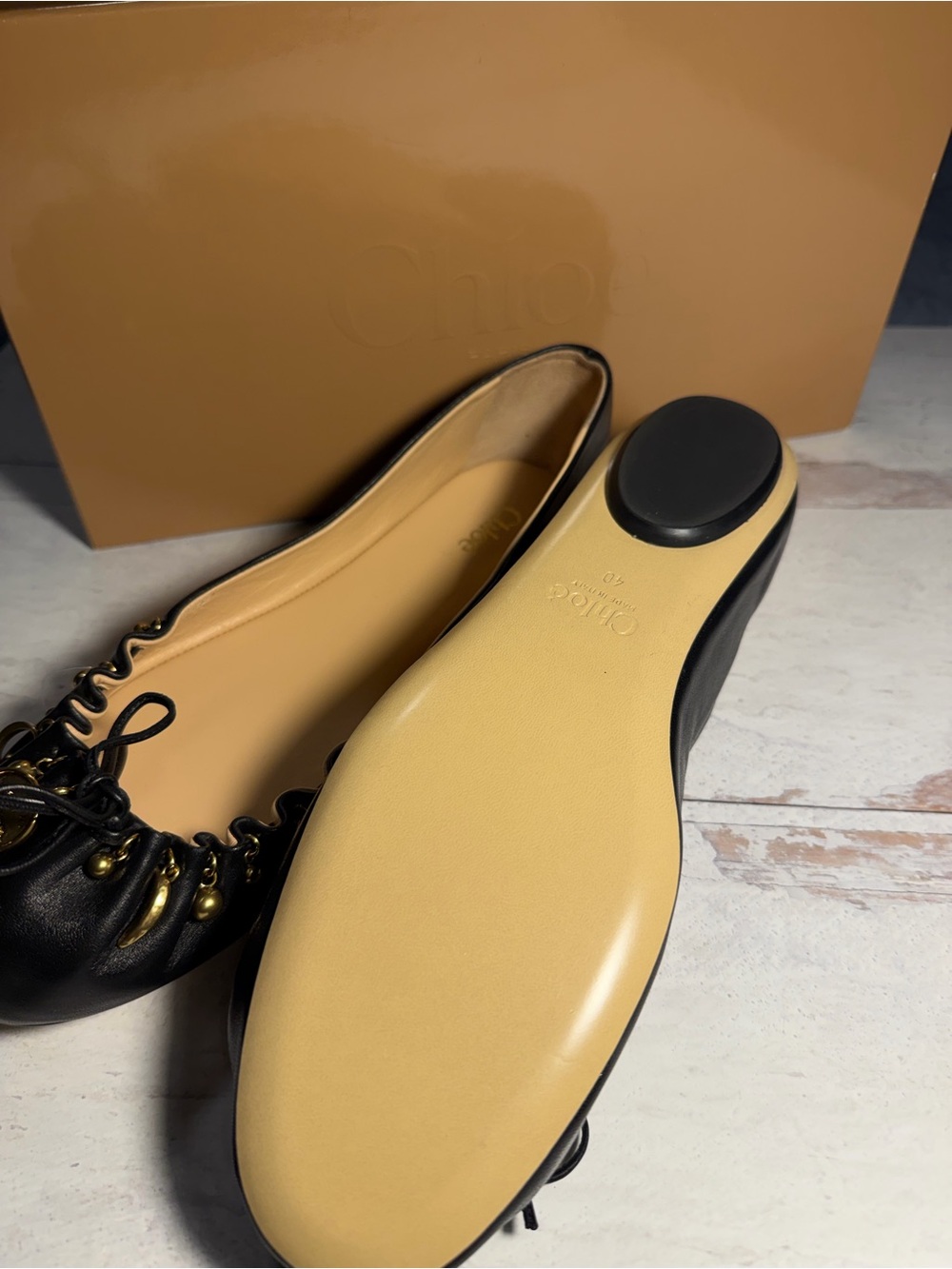 Chloe Black Leather Ballet Flats with Gold Hardware Sz40 or US9 - Picture 5 of 5